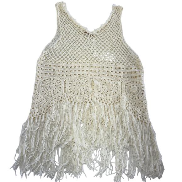Meskita Crochet Fringe Tank Top Womens Medium Boho Festival Beach Knit Vest - Picture 1 of 7